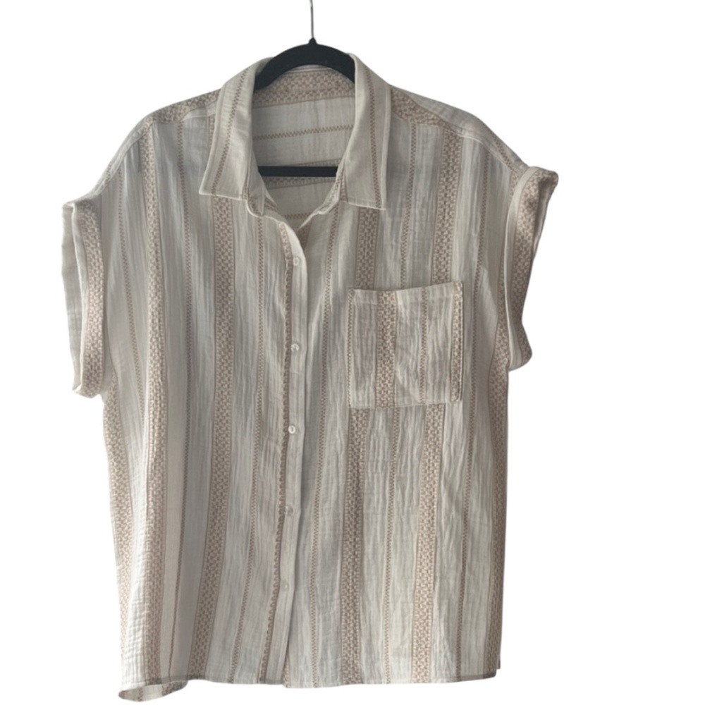 Fred David / Como White Beige Patterned Shirt Sleeve 100% Cotton XL EUC